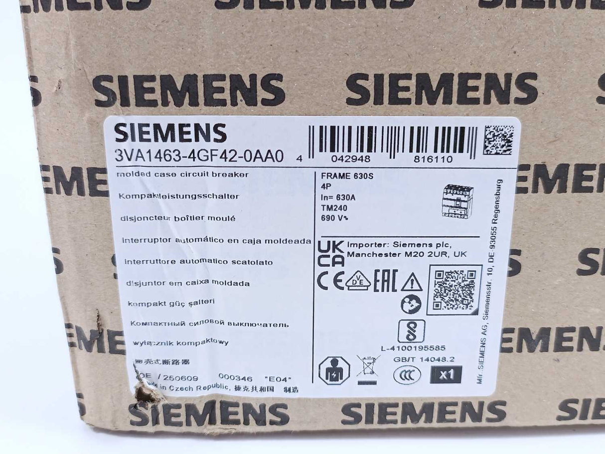 Siemens 3VA1463-4GF42-0AA0 Circuit Breaker Frame 630S