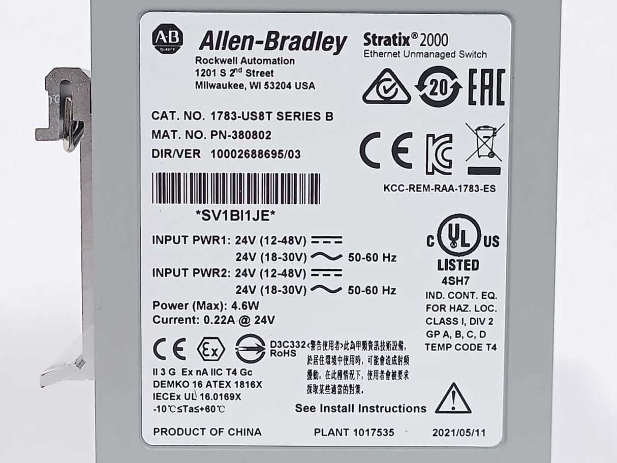 AB 1783-US8T Stratix 2000 Unmanaged Ethernet Switch Ser. B