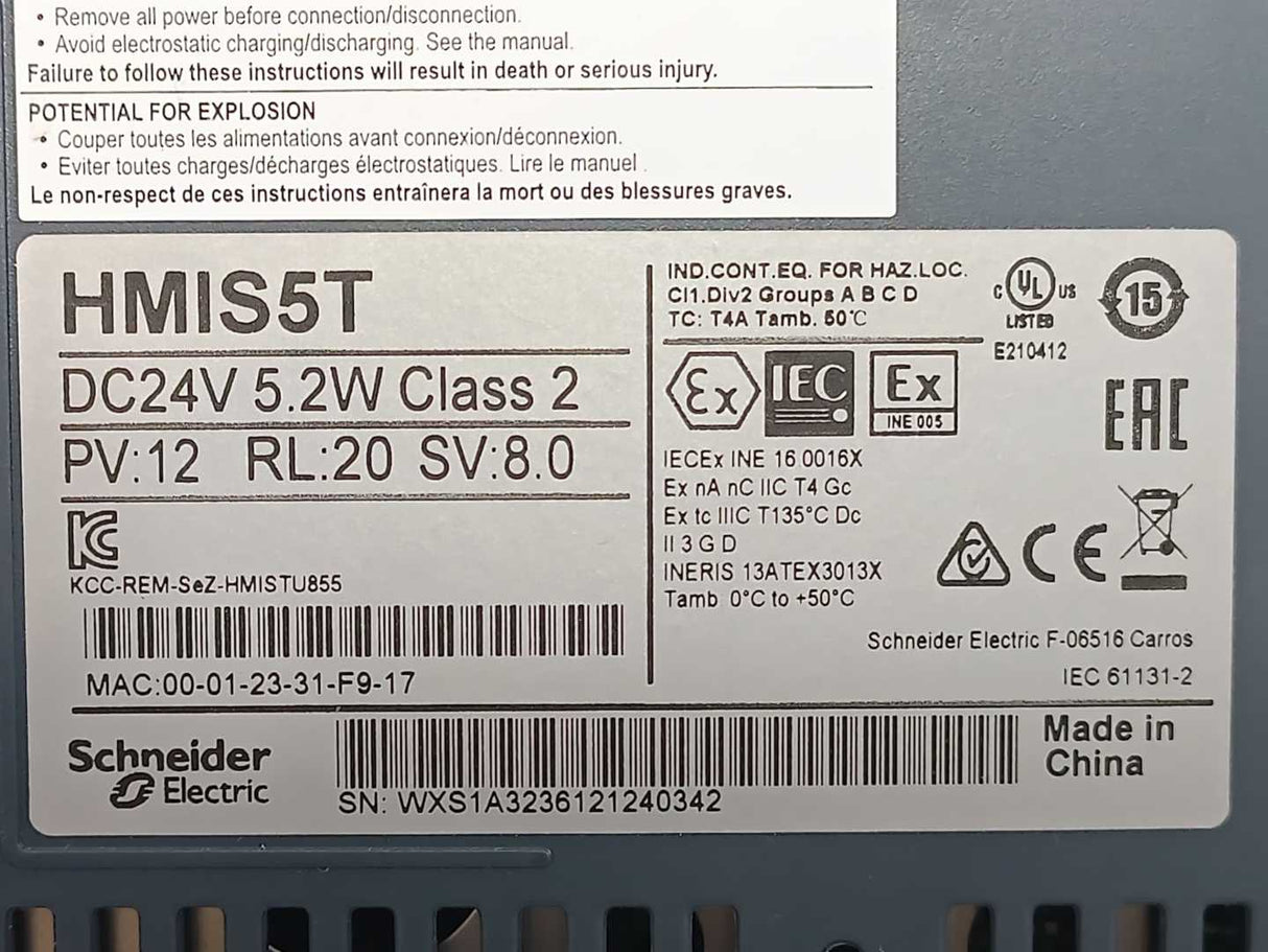Schneider Electric HMIS85 Touchscreen Display with HMIS5T Rear Panel