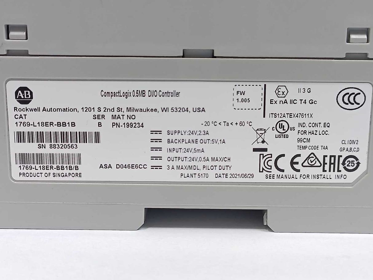 AB 1769-L18ER-BB1B Ser. B CompactLogix 0.5MB DI/O Controller