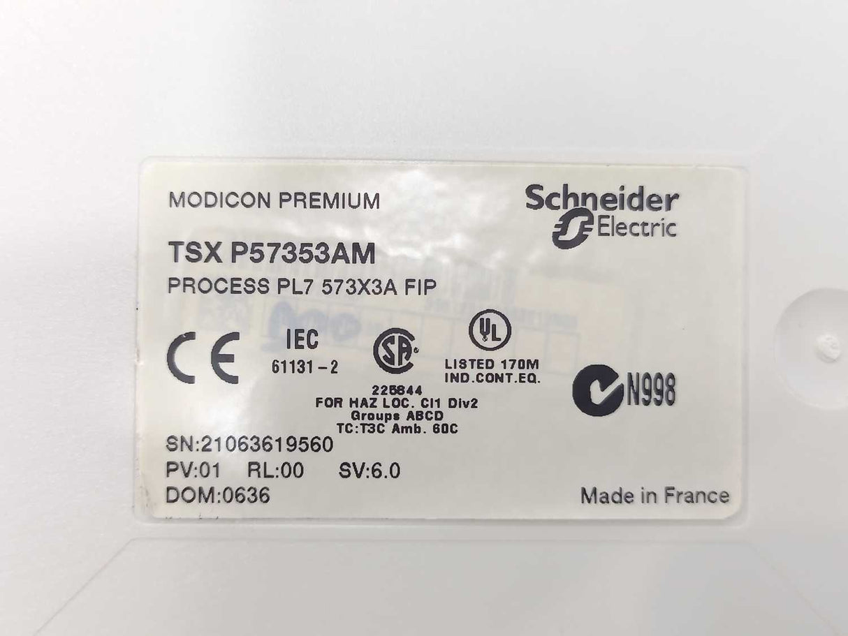 Schneider Electric TSXP57353AM Modicon PL7 Processor 1160 mA w/ TSXMRPC768K