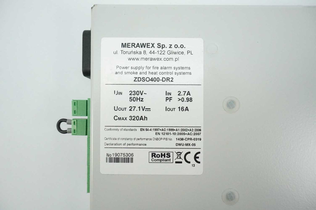 Merawex ZDSO400-DR2 Power Supply for Fire Alarm and Smoke/Heat Control Systems