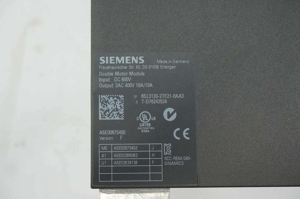 Siemens 6SL3120-2TE21-8AA3 A500675493 Frequency Converter 600VDC