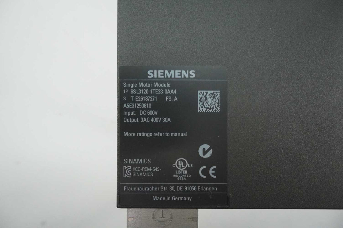 Siemens 6SL3120-1TE23-0AA4 SINAMICS S120 Single Motor Module
