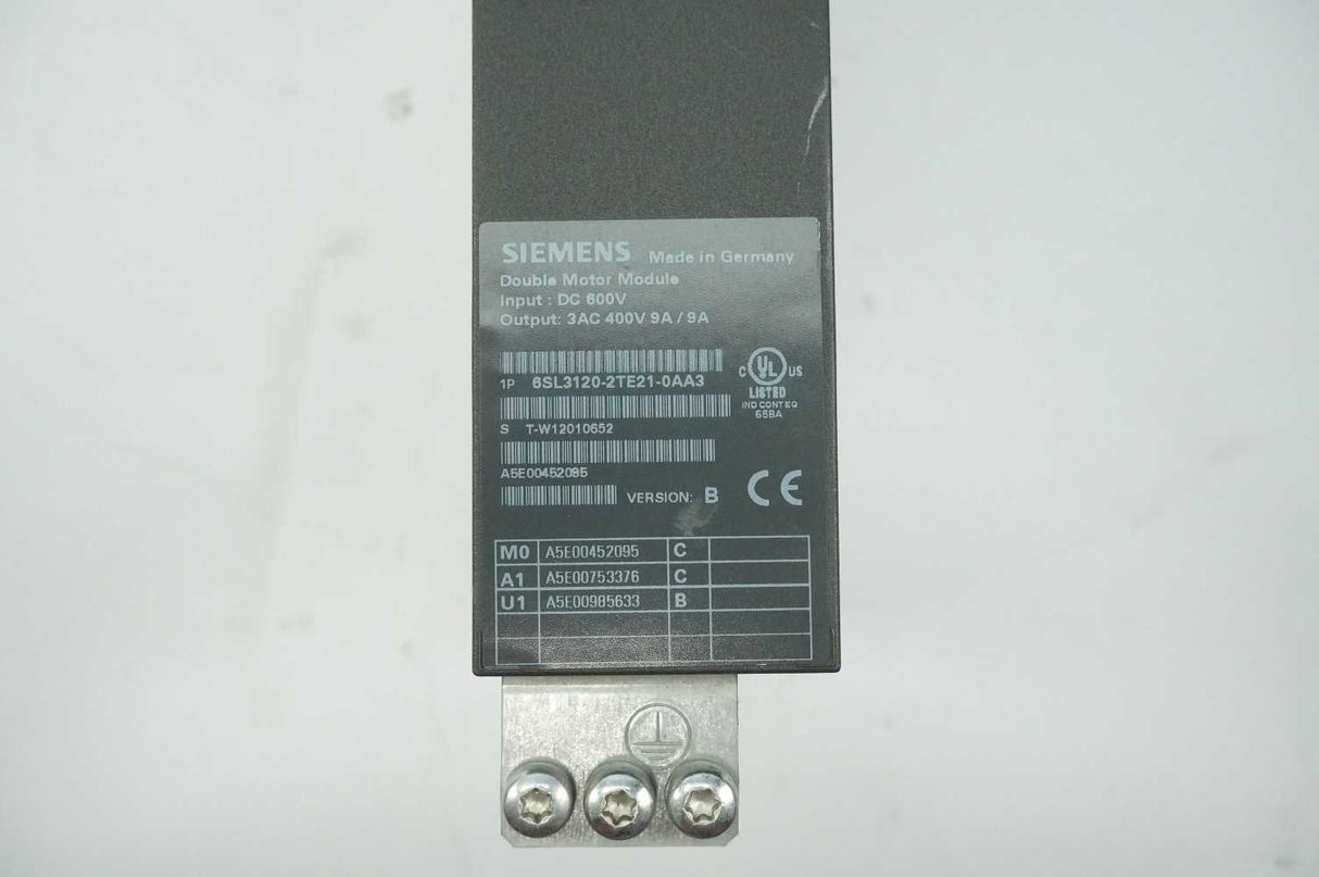 Siemens 6SL3120-2TE21-0AA3 SINAMICS S120 Double Motor Module 600VDC
