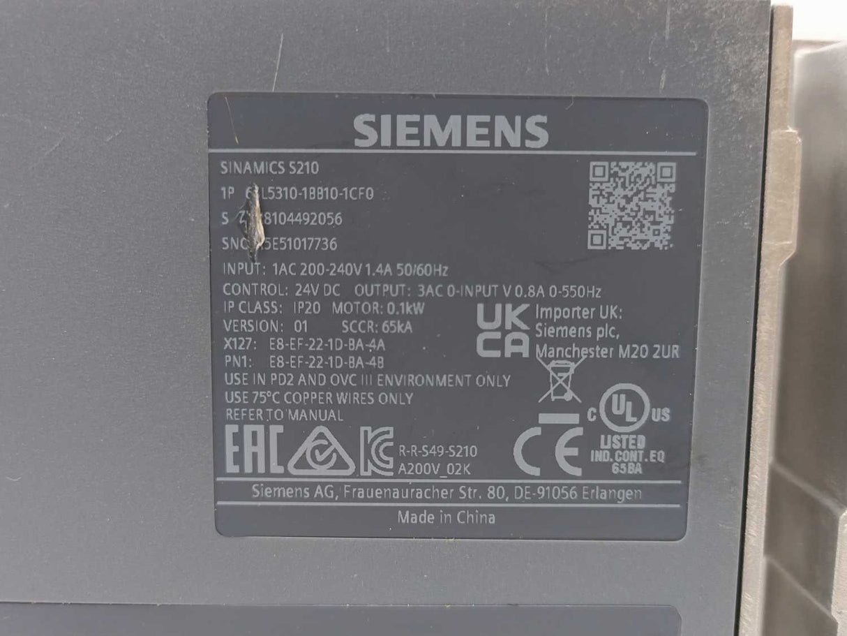 Siemens 6SL5310-1BB10-1CF0 SINAMICS S210 Servo Converter