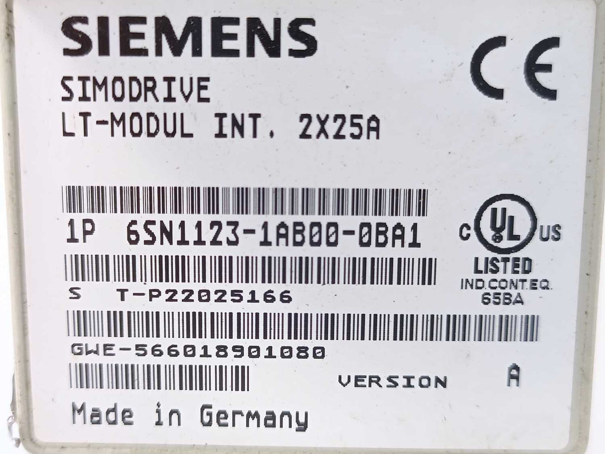 Siemens 6SN1123-1AB00-0BA1 SIMODRIVE 611 Power Module, 2-axis, 25 A