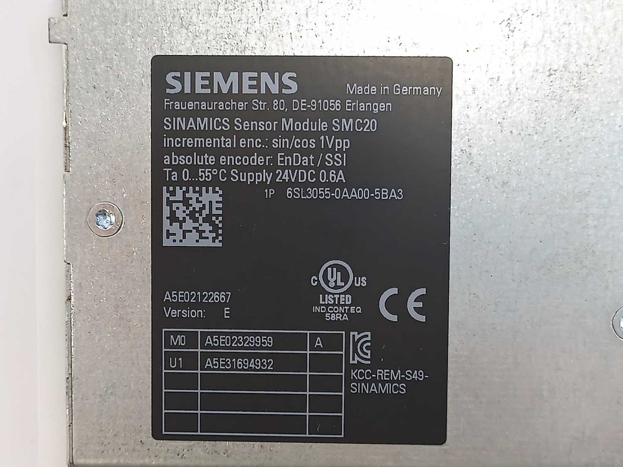 Siemens 6SL3055-0AA00-5BA3 Sensor Module SMC20