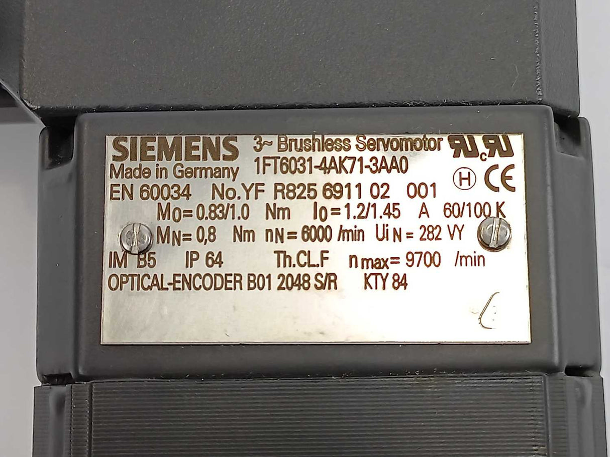 Siemens 1FT6031-4AK71-3AA0 3-Brushless Servo Motor