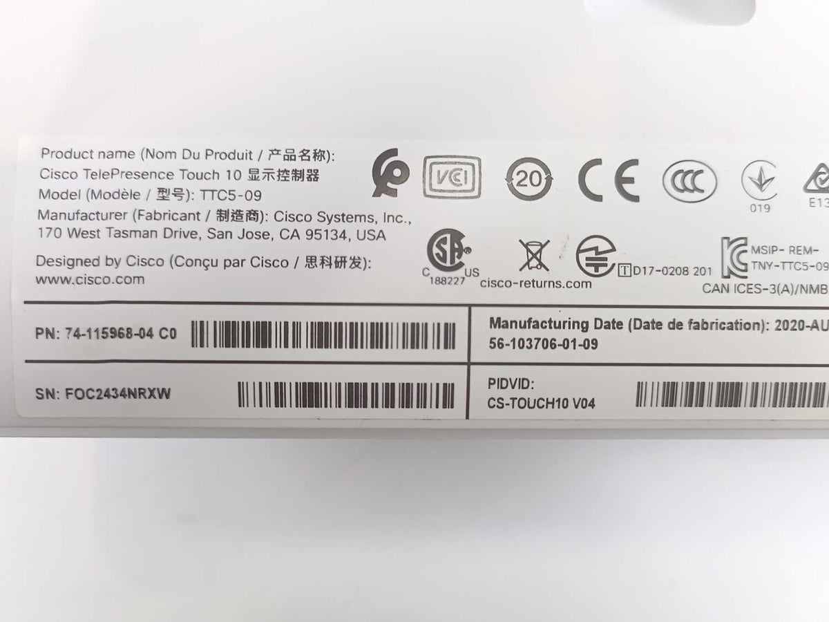 CISCO 74-115968-04 C0 CS-TOUCH10 V04 TelePresence Touch 10