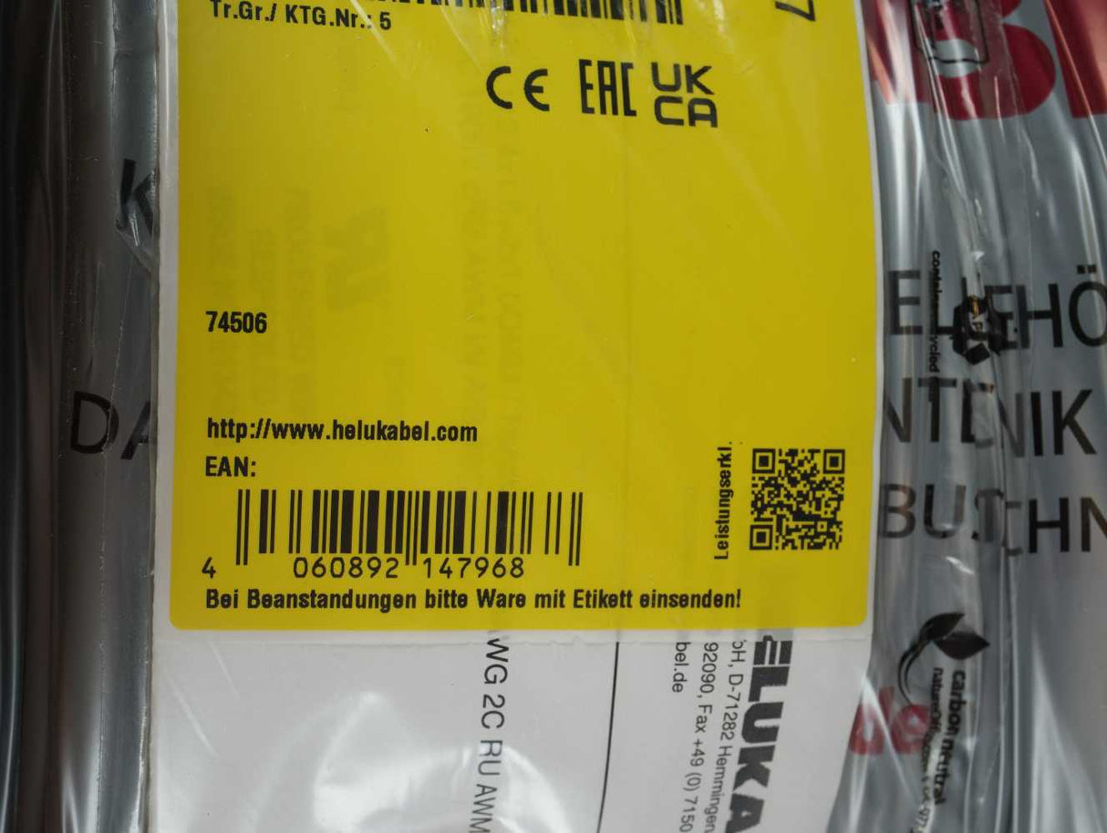 HELUKABEL 74506 TOPSERV 113 PUR (4G1,5 + (2x1)) mm² Orange Cable. 250m Spool