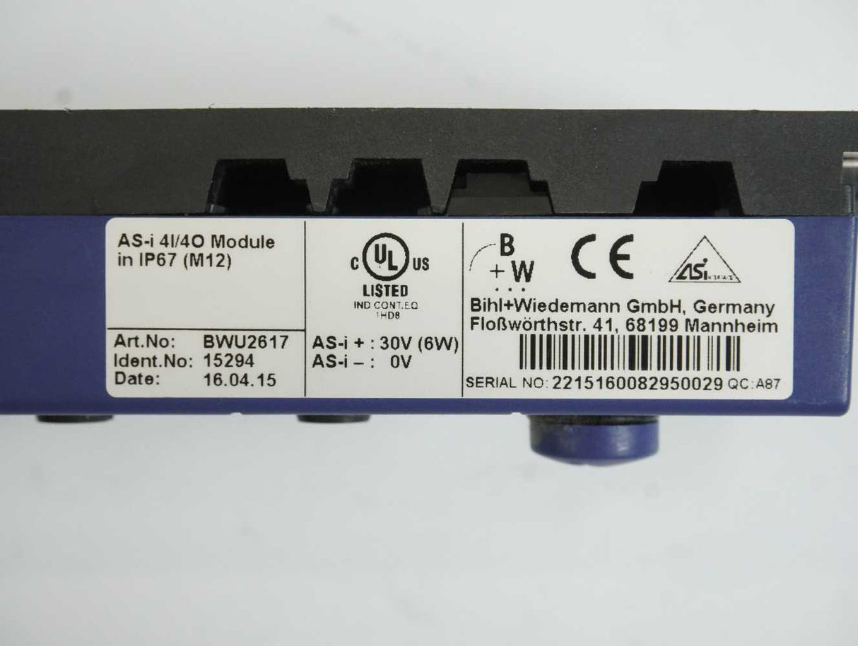 Bihl+Wiedemann BWU2617 AS-i 4I/4O Module in IP67 (M12)