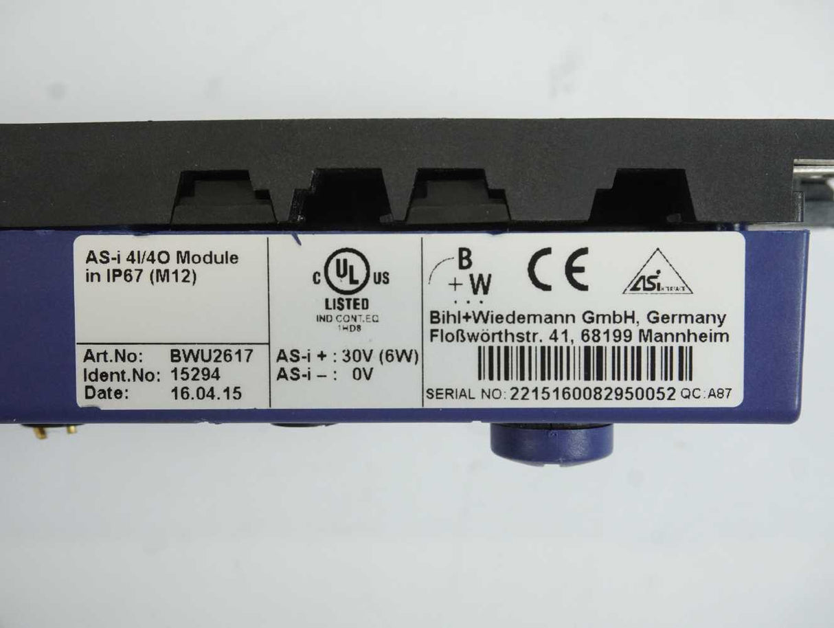 Bihl+Wiedemann BWU2617 AS-i 4I/4O Module in IP67 (M12)