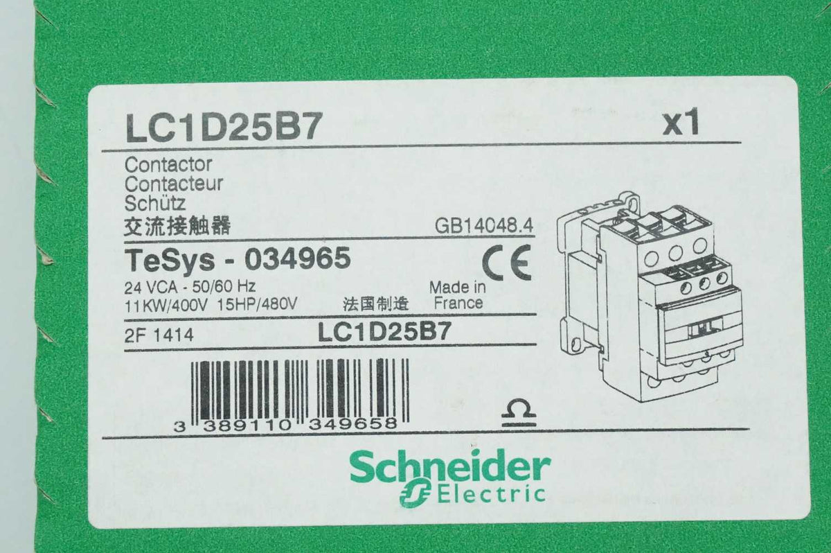 Schneider Electric LC1D25B7 TeSys 034965 Contactor