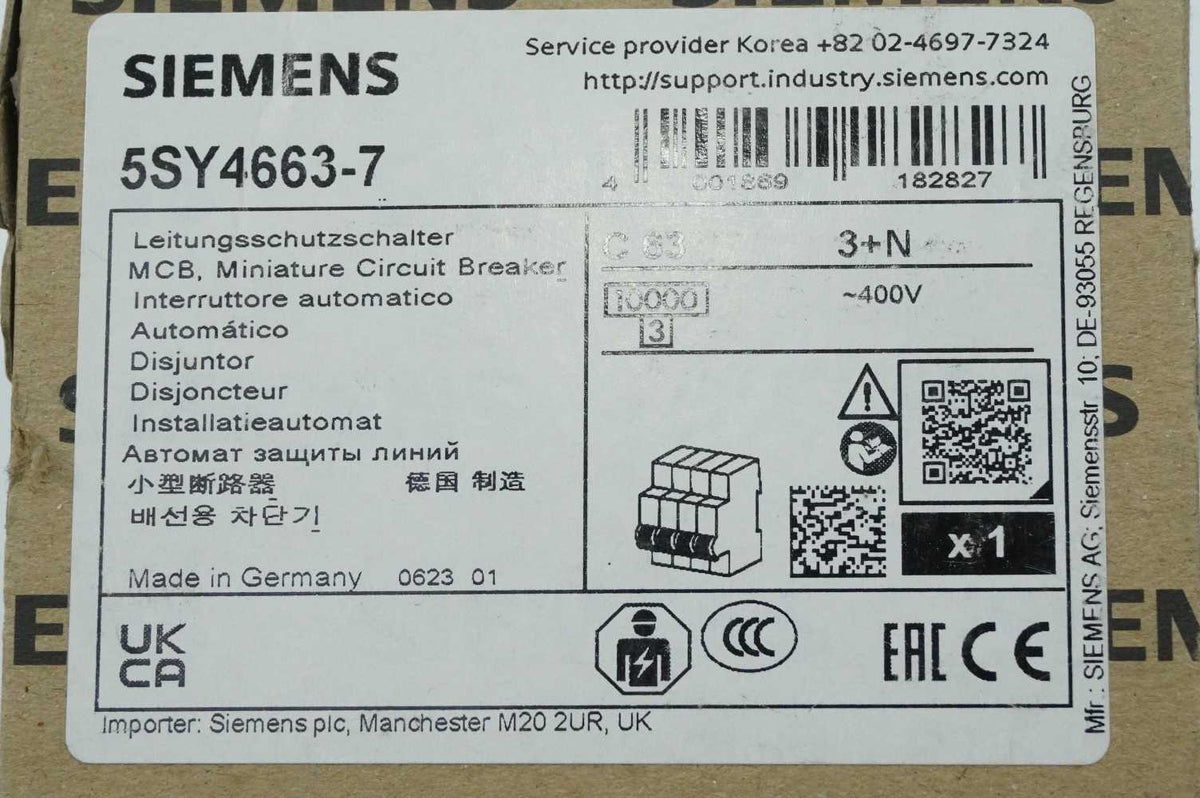 Siemens 5SY4663-7 Miniature Circuit Breaker 400V