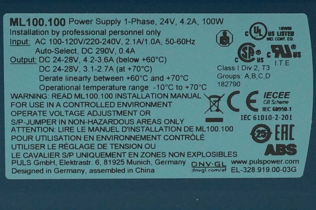 Puls ML100.100 ML100.100 Power Supply