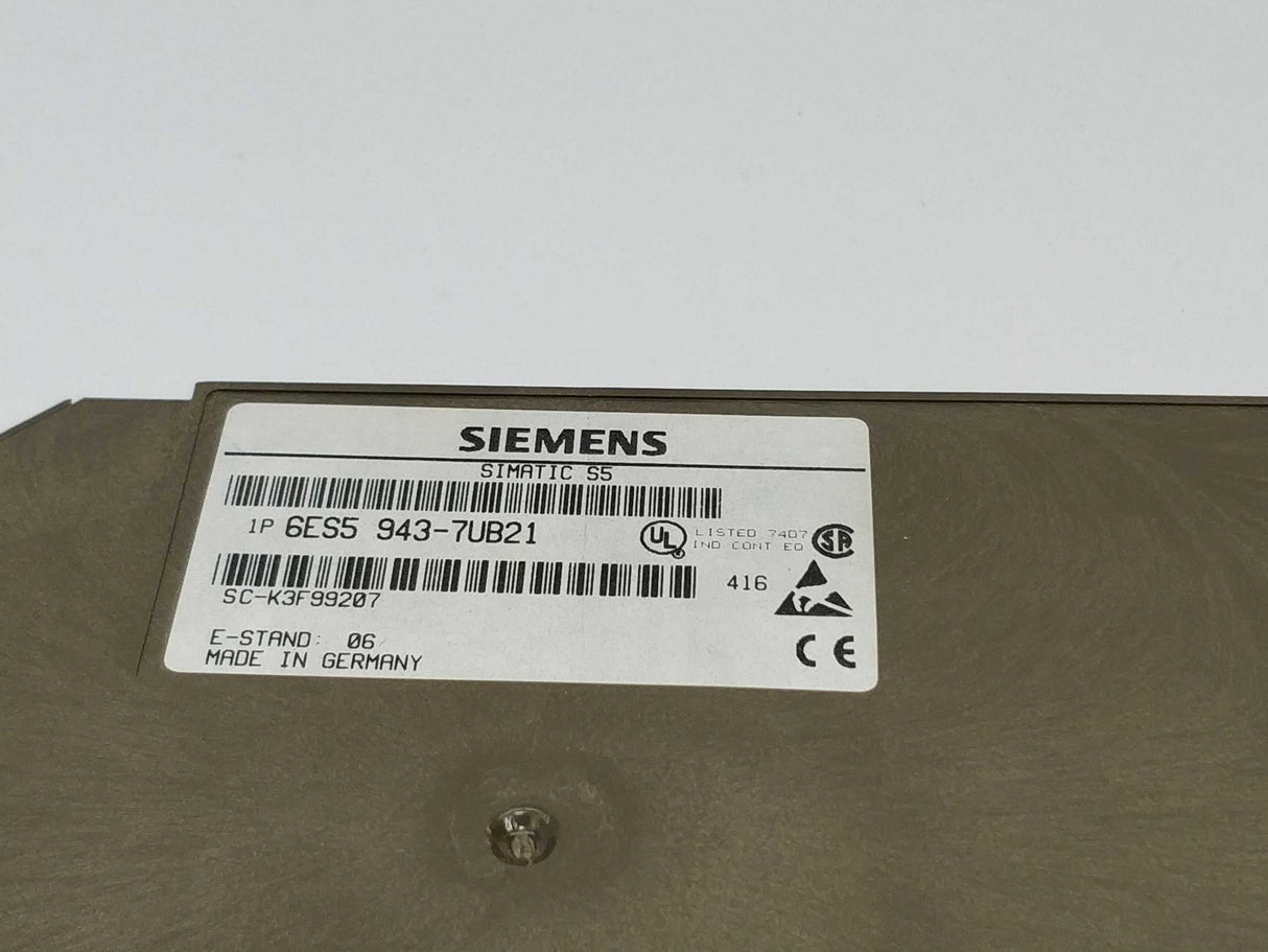 Siemens 6ES5 943-7UB21 Rev. 6 Simatic CPU module