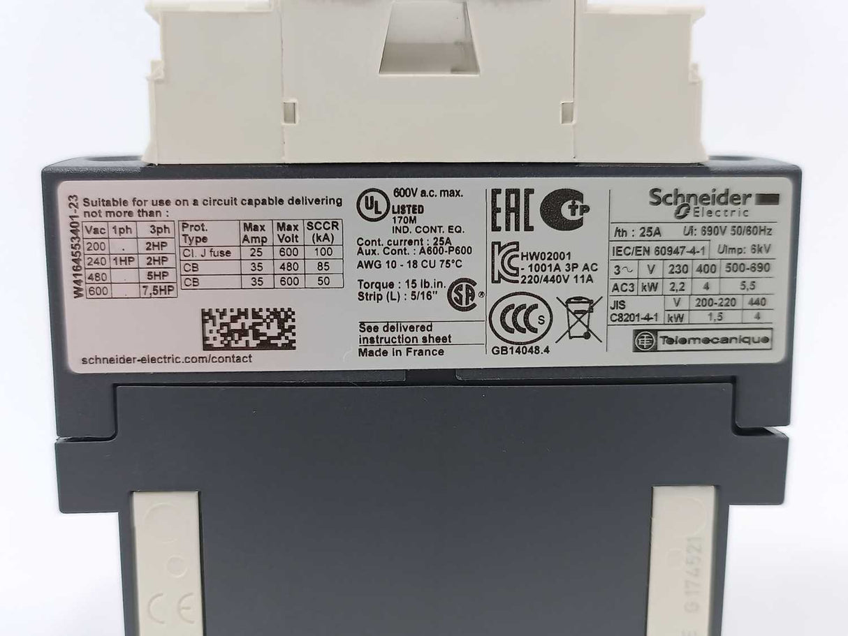 Schneider Electric LC1D09BD Contactor Coil: 24VDC