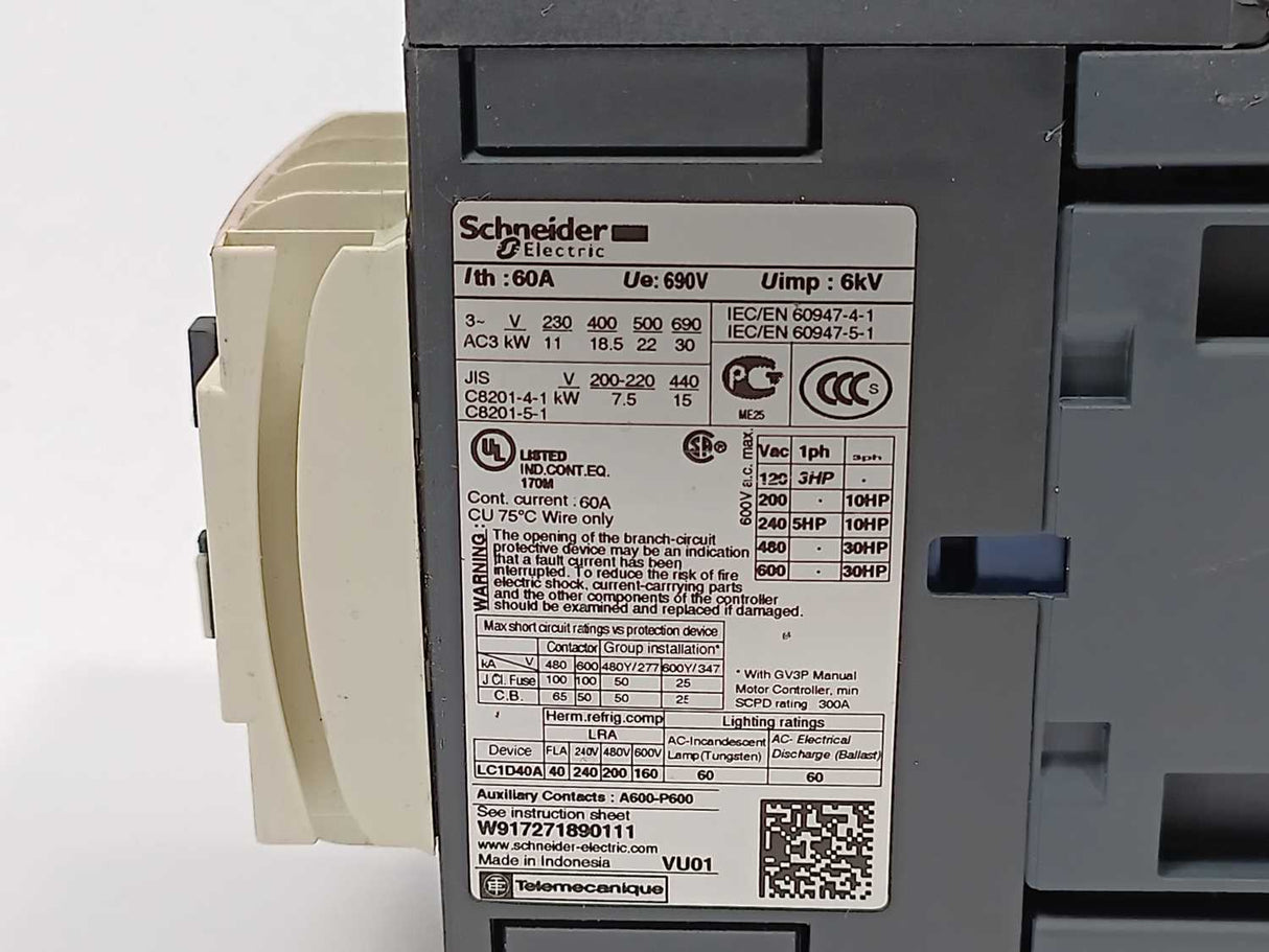 Schneider Electric LC1D40A Contactor, 230V 50/60Hz