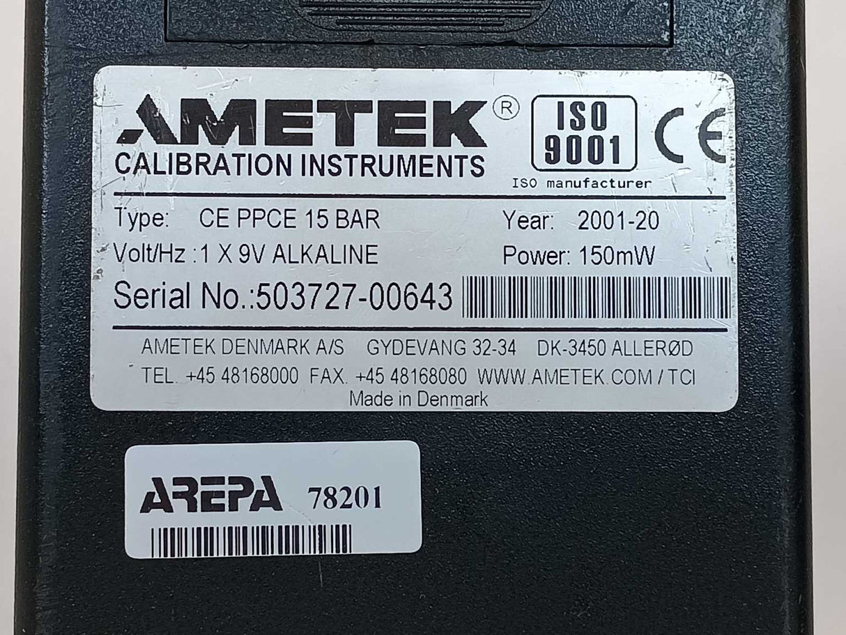 Ametek CE PPCE 15 bar Electronic Pressure Calibrator max. 15 bar/200 PSI