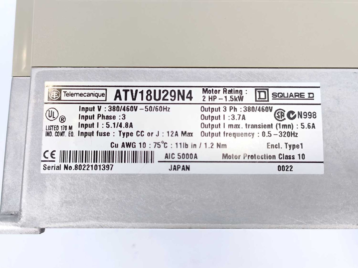 TELEMECANIQUE ATV18U29N4 ALTIVAR18 2,9KVA 380/460V