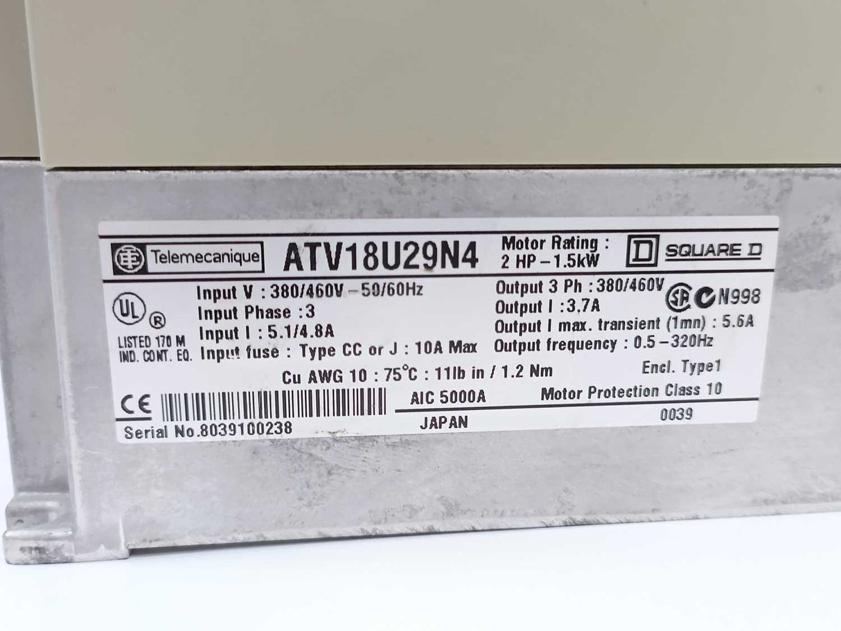 TELEMECANIQUE ATV18U29N4 ALTIVAR18 2,9KVA 380/460V