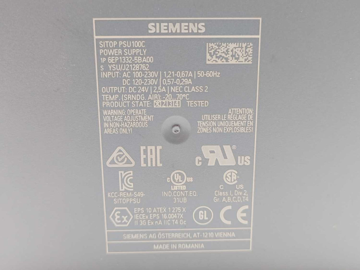 Siemens 6EP1332-5BA00 SITOP PSU100C Power Supply 24 V DC/2.5 A