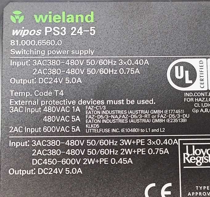 Wieland 81.000.6560.0 Wipos PS3 24-5 Switching Power Supply