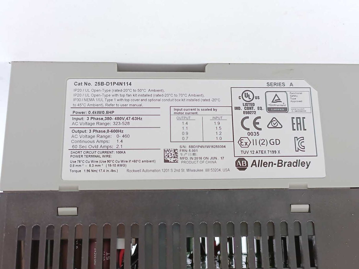 AB 25B-D1P4N114 Ser.A Power Flex 525, 0.4kW/0.5HP with 25B Ser.A