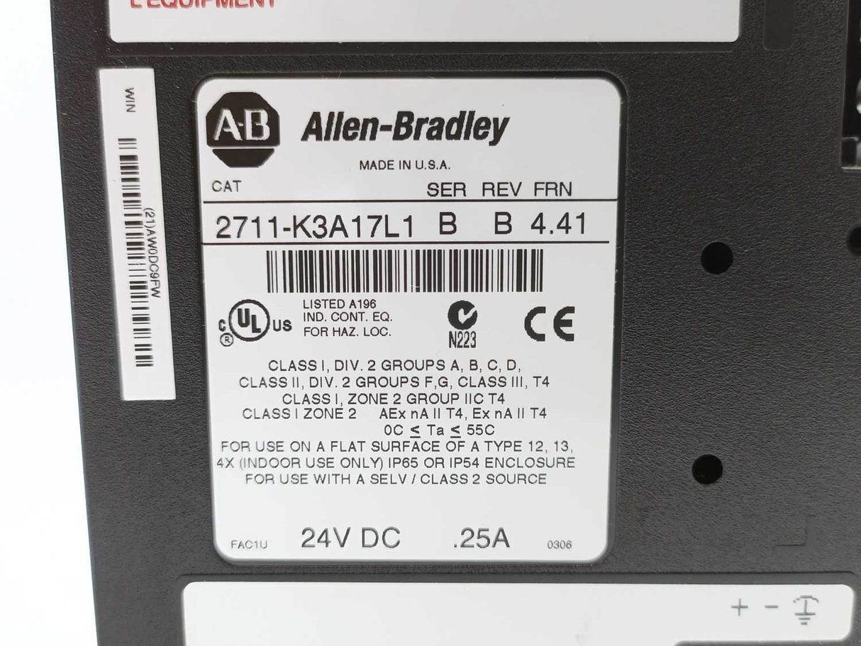 AB 2711-K3A17L1 Ser. B Panel View 3000 Operator Interface
