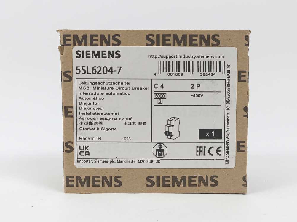 Siemens 5SL6204-7 Circuit Breaker 6KA 2POL C4