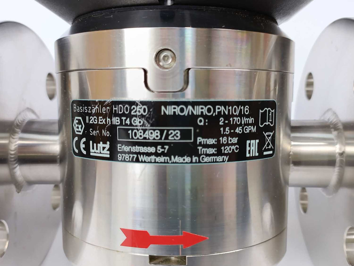 Lutz 0231-214 HDO 250 Niro/Niro Flow Meter w/ 0230-200 RM10