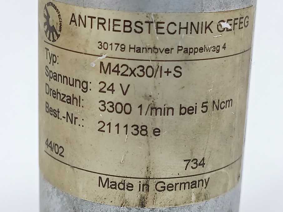 Gefeg Antriebstechnik M42x30/I+S DC-Motor, 24V, 3300 1/min, bei 5 Ncm