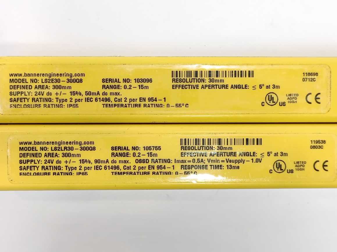 BANNER LS2LR30-300Q8 LS2E30 EZ-Screen Type 2 Emitter+Reciever Batch 2pcs.
