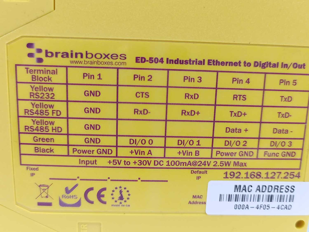 brainboxes ED-504 Industrial Ethernet to DIO 4 Digital Lines + Serial + Switch