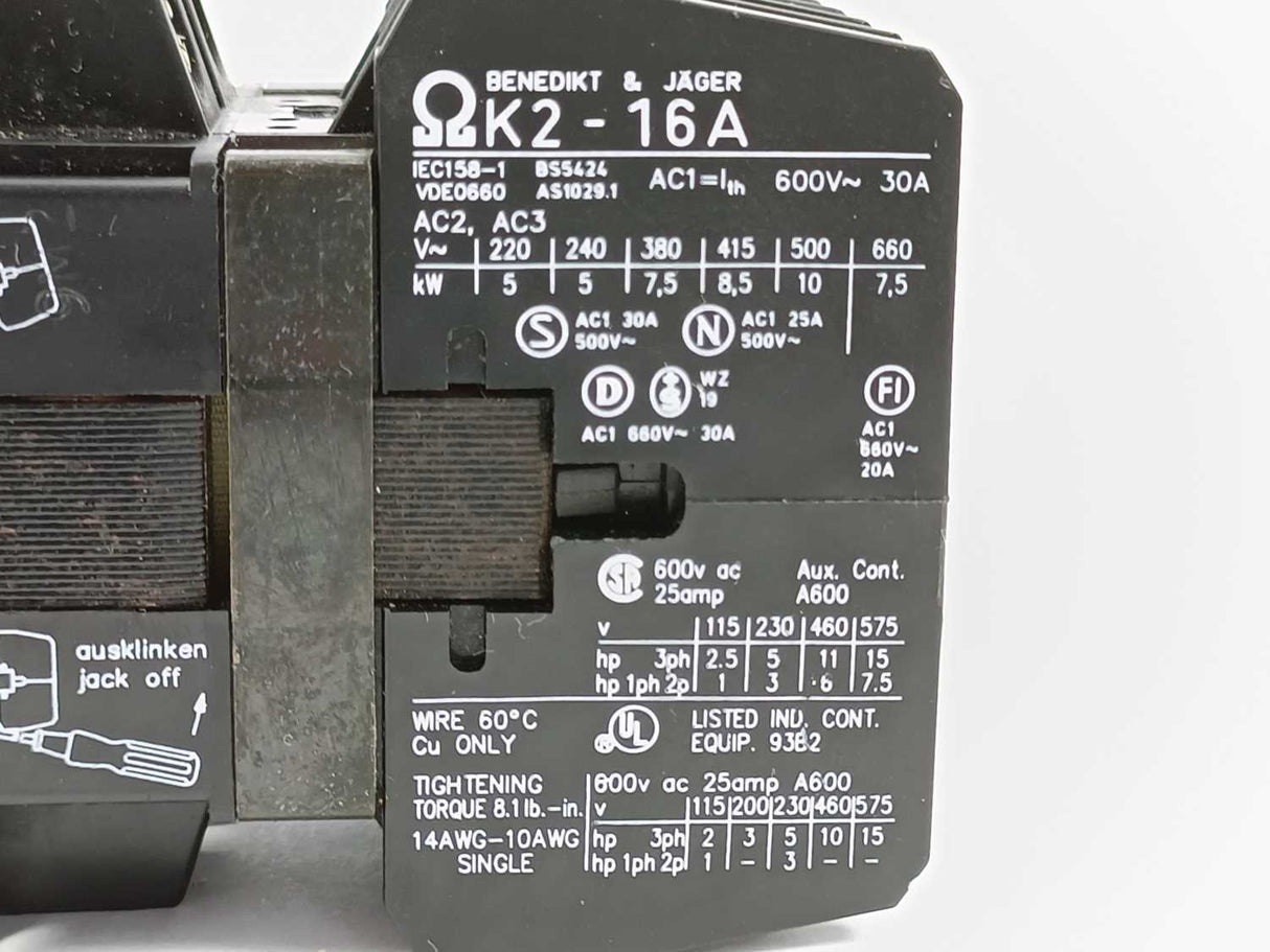 Benedikt & Jäger K2-196A10 Contactor 600V 30A