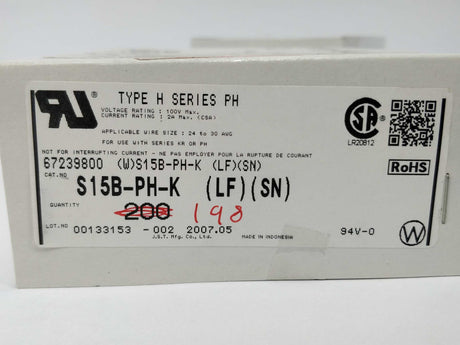 JST S15B-PH-K 15P pin row 2.0mm Pack of 198