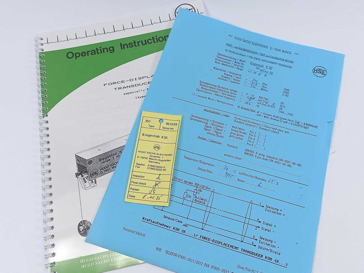 HUGO SACHS ELEKTRONIK 351 K30 Force Displacement Transducer