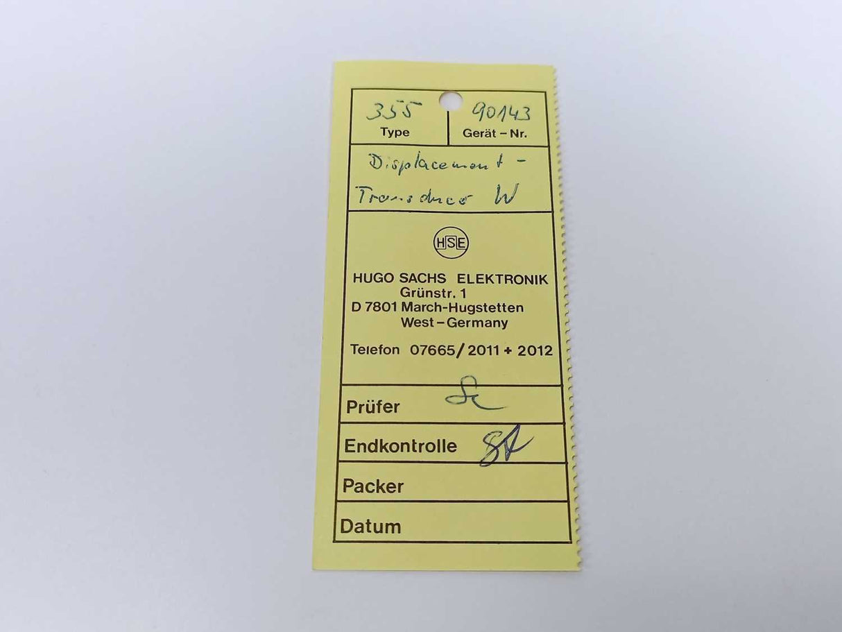 HUGO SACHS ELEKTRONIK 355 Displacement Transducer W