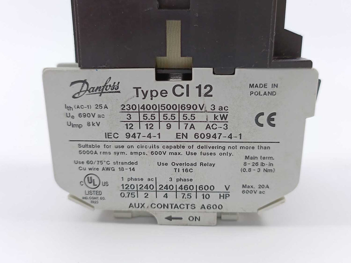 Danfoss 037H0032 Contactor Type CI 12 w/ 4 Main Contacts 220V coil