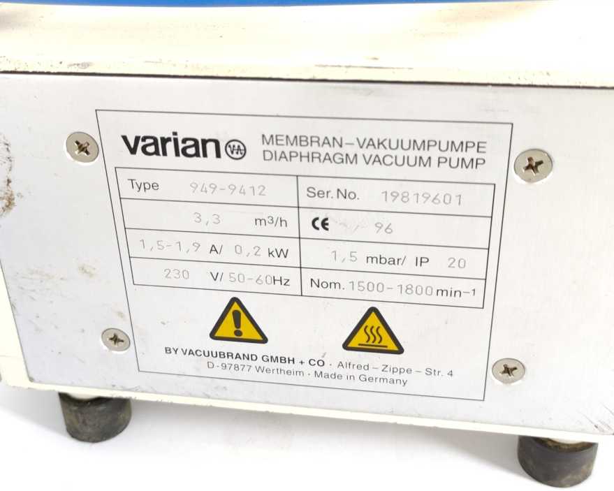 Varian 949-9412 Compact Varian Diaphragm pump 3.3 m³/h, 1.5 mbar