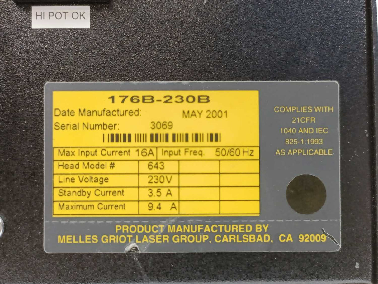 Melles Griot 176B-230B Laser Power Supply