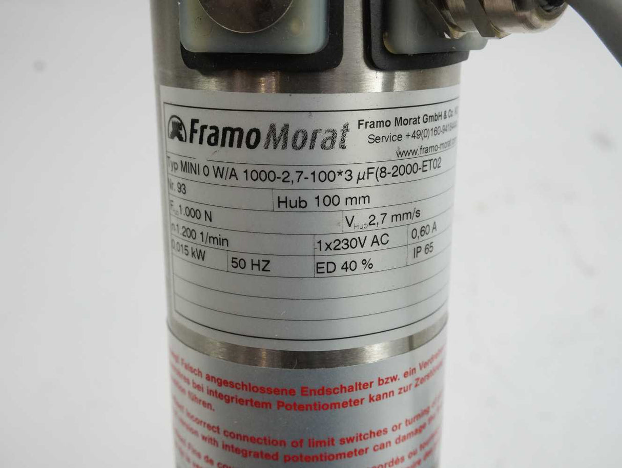 Framo Morat MINI 0 W/A 1000-2,7-100*3 µF(8-2000-ET02 MINI 0 W/A Linear Actuator