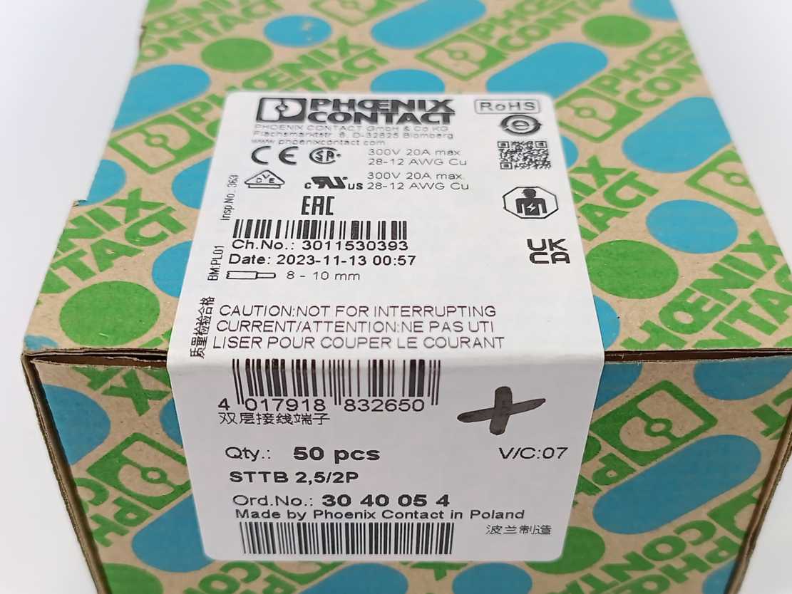 Pheonix Contact 3040054 STTB 2,5/2P Double-level terminal block, 50 pcs