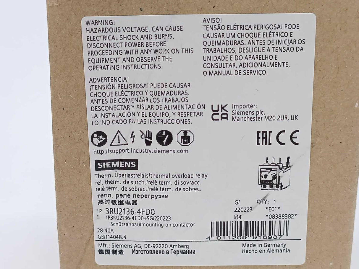 Siemens 3RU2136-4FD0 Overload Relay 28-40A