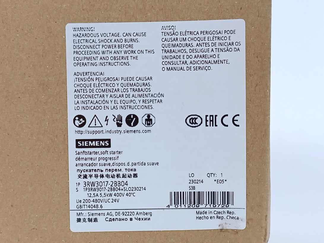 Siemens 3RW3017-2BB04 SIRIUS soft starter S00 12.5 A, 5.5 kW/400 V