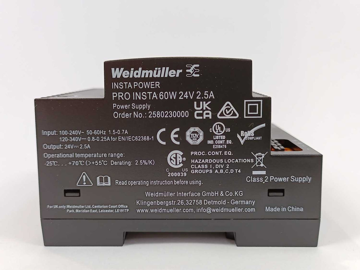 Weidmüller 2580230000 PRO INSTA 60W 24V 2.5A Power Supply