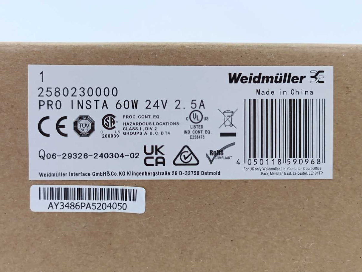 Weidmüller 2580230000 PRO INSTA 60W 24V 2.5A Power Supply