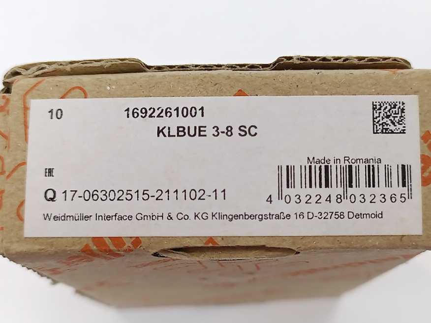 Weidmüller 1692261001 KLBUE 3-8 SC Clamping Yoke. Batch of 10 Pcs.