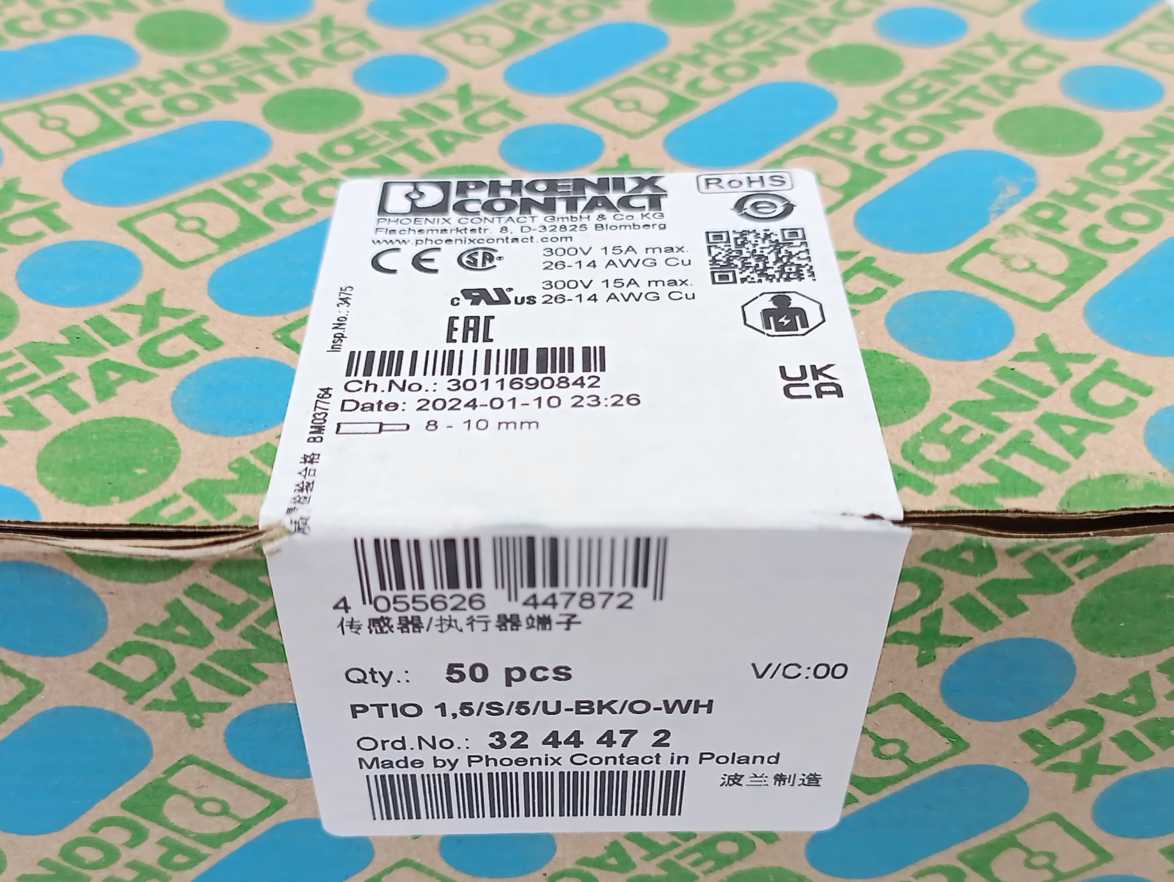 Phoenix Contact 3244472 PTIO 1,5/S/5/U-BK/O-WH Terminal Block. Batch of 50 pcs.